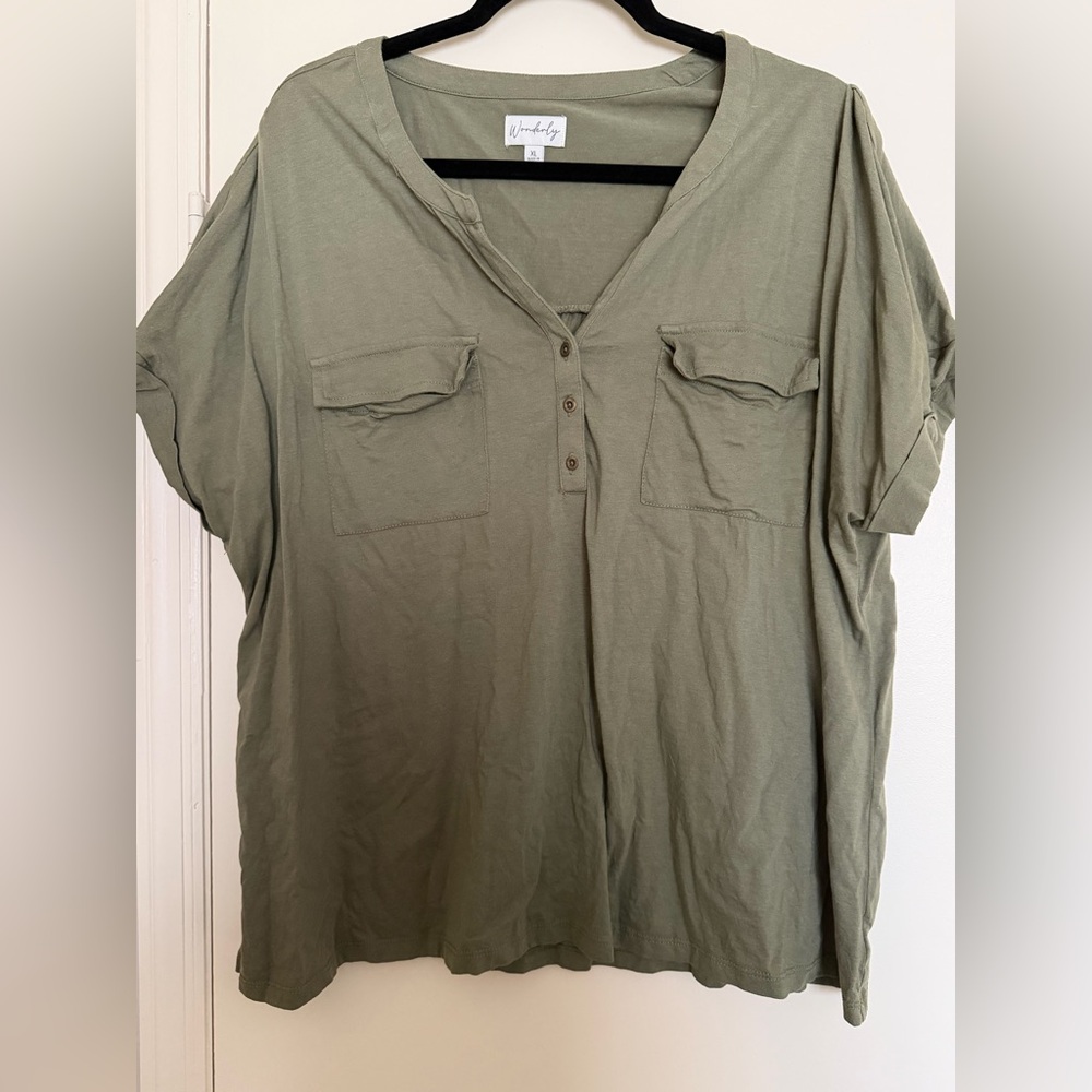 Casual Olive Green Button-Up Top
